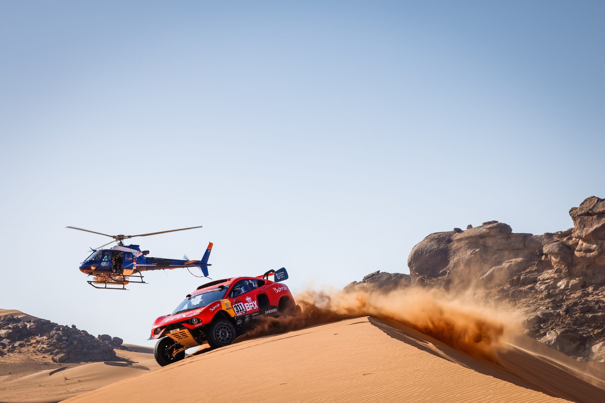 311 Roma Nani (esp), Winocq Alexandre (fra), Hunter, Bahrain Raid Extreme, BRX, Auto, action during the 2nd stage of the Dakar 2021 between Bisha and Wadi Al Dawasir, in Saudi Arabia on January 4, 2021 - Photo Frédéric Le Floc’h / DPPI