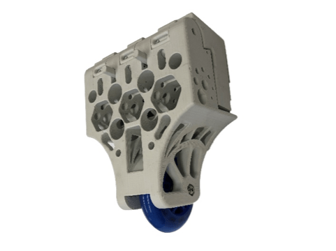 Version 4 of the wheel clamp assembly called for further removal of material enabled by Stratasys SR-30 dissolvable supports.