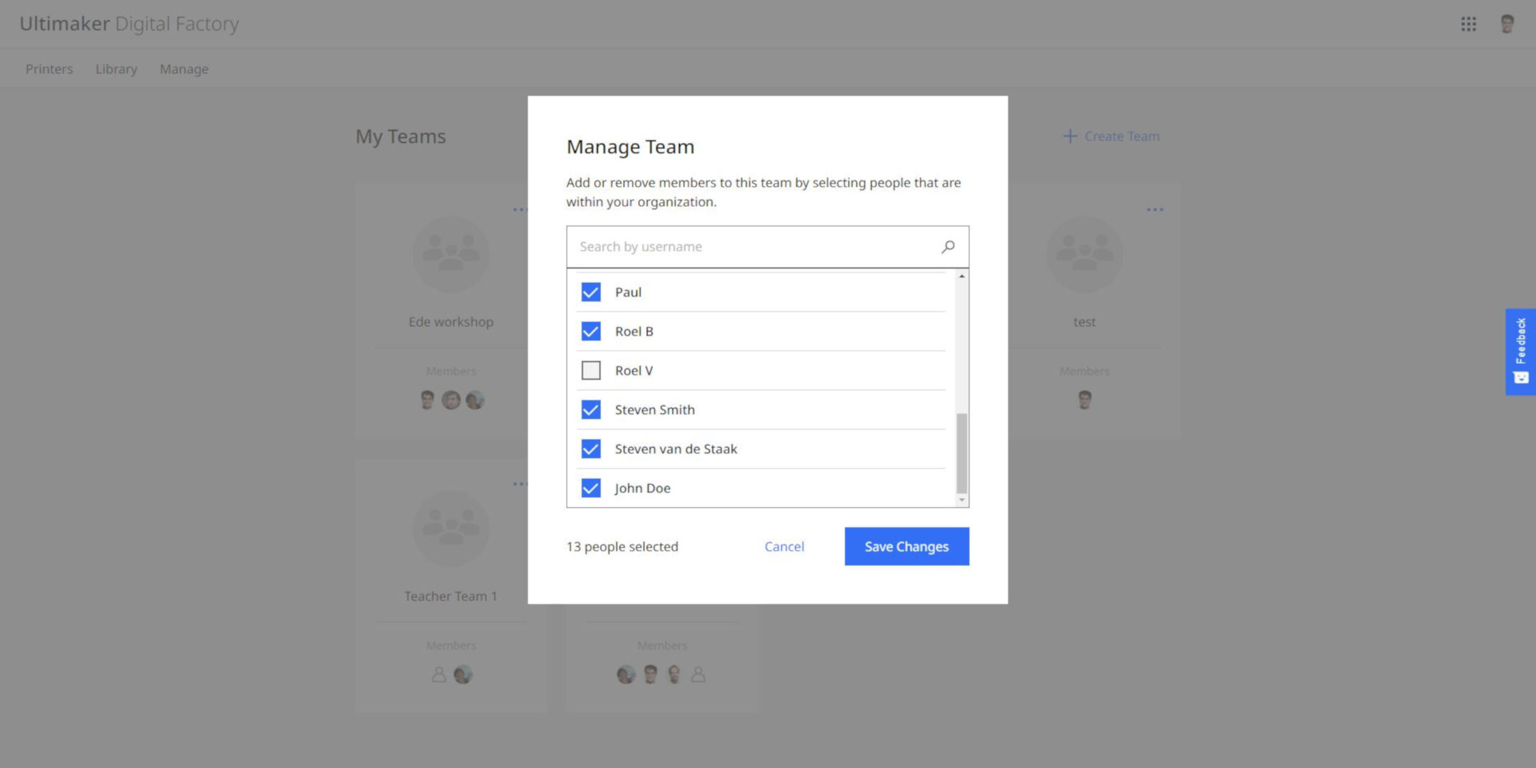 Simplified teams management