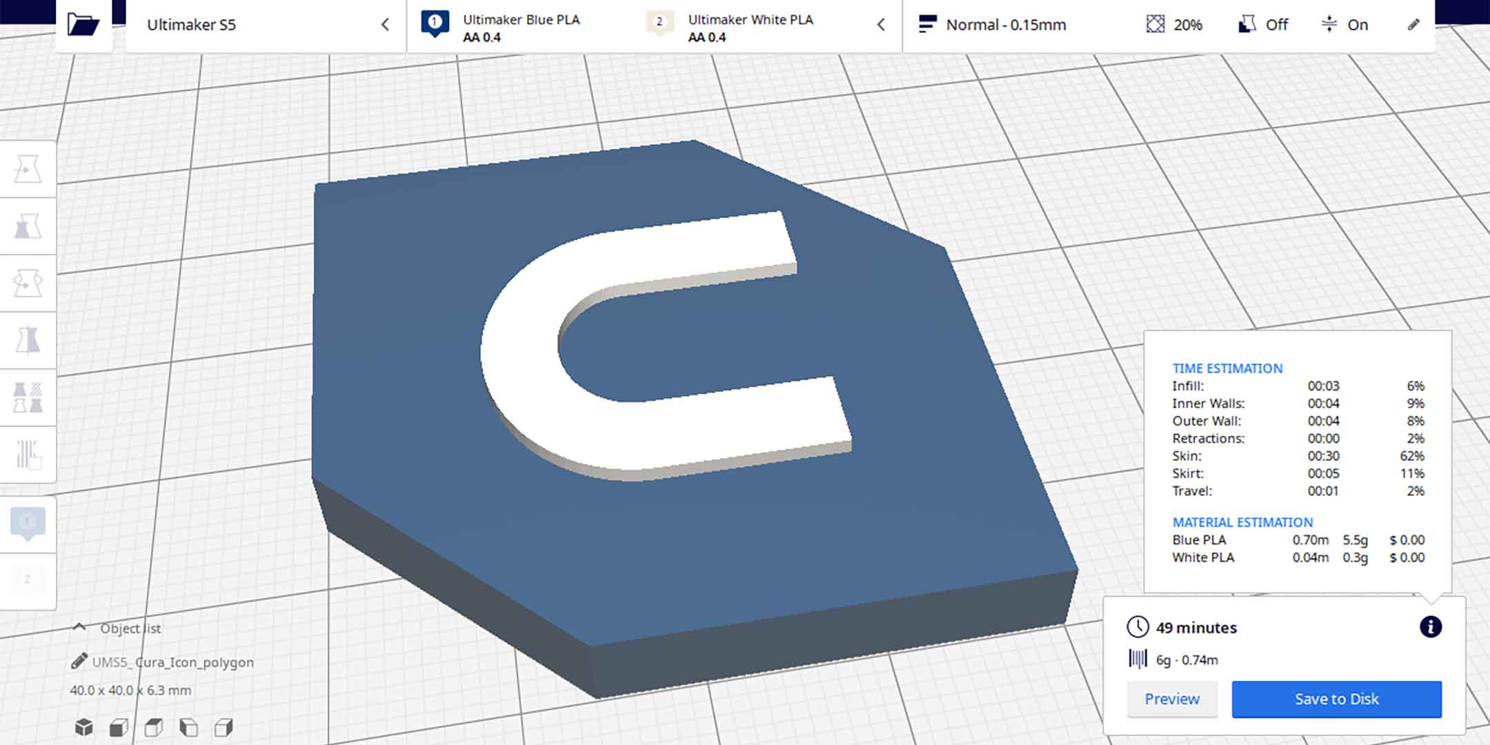 More accurate weight estimations in Ultimaker Cura